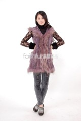 Hooded Rabbit Fur Knitted Vest with Racoon Fur trimmed