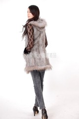 Hooded Rabbit Fur Knitted Vest with Racoon Fur trimmed