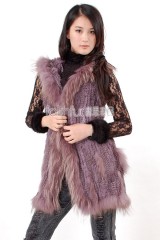 Hooded Rabbit Fur Knitted Vest with Racoon Fur trimmed