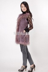 Hooded Rabbit Fur Knitted Vest with Racoon Fur trimmed