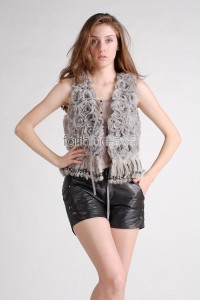 Rabbit Fur Vest with Chiffon Flowers