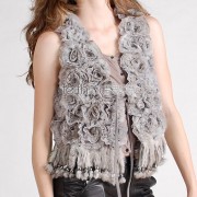 Rabbit Fur Vest with Chiffon Flowers