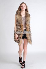 Rabbit Fur Knitted Vest with Racoon Fur trimmed