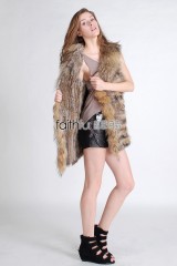 Rabbit Fur Knitted Vest with Racoon Fur trimmed