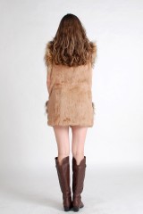 Rabbit Fur Vest with Racoon Fur Trim