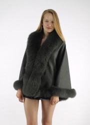 Women Grey Cashmere Cape / Fox Fur Fully Trimmed