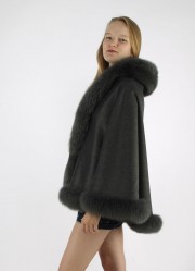 Women Grey Cashmere Cape / Fox Fur Fully Trimmed