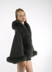 Women Grey Cashmere Cape / Fox Fur Fully Trimmed