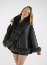 Women Grey Cashmere Cape / Fox Fur Fully Trimmed