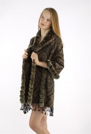 Cashmere Cape Kashmiri Shawl / Rex Rabbit Fur Fully Trimmed