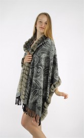 Cashmere Cape Kashmiri Shawl / Rex Rabbit Fur Fully Trimmed