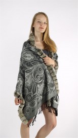 Cashmere Cape Kashmiri Shawl / Rex Rabbit Fur Fully Trimmed