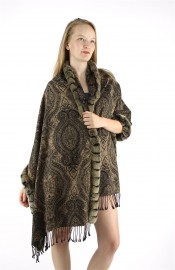 Cashmere Cape Kashmiri Shawl / Rex Rabbit Fur Fully Trimmed