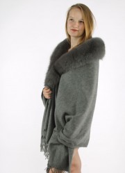 Cashmere Shawl Kashmiri Pashmina with Fox Fur Collar