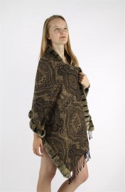 Cashmere Cape Kashmiri Shawl / Rex Rabbit Fur Fully Trimmed