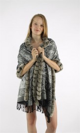 Cashmere Cape Kashmiri Shawl / Rex Rabbit Fur Fully Trimmed