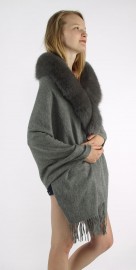 Cashmere Shawl Kashmiri Pashmina with Fox Fur Collar