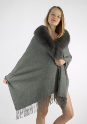 Cashmere Shawl Kashmiri Pashmina with Fox Fur Collar