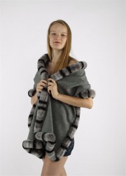 Cashmere Scarf Kashmiri Shawl / Rex Chinchilla Fur Fully Trimmed