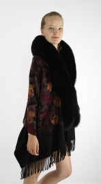 Cashmere Cape Kashmiri Shawl | Fox Fur Trim