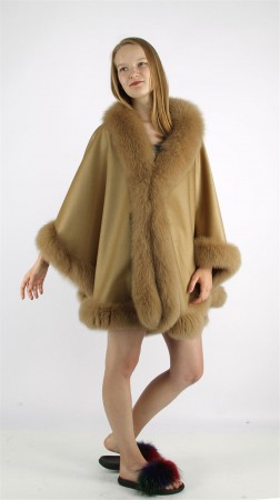 Cashmere Cape Kashmiri Shawl / Fox Fur Trim