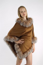 Kashmiri Shawl Cashmere Poncho | Fox Fur Trim