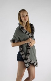 Cashmere Scarf Kashmiri Shawl / Rex Chinchilla Fur Fully Trimmed