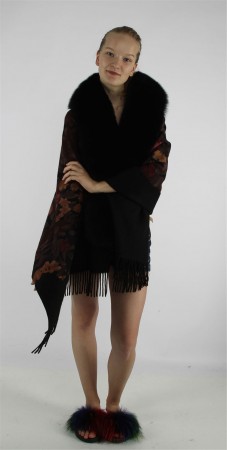 Cashmere Cape Kashmiri Shawl | Fox Fur Trim