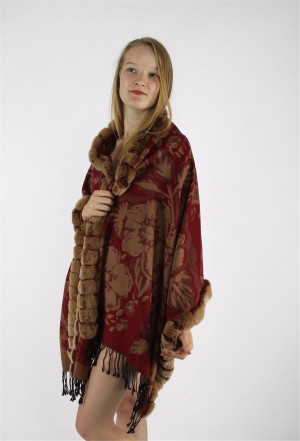 Kashmiri Shawl Cashmere Scarf / Rex Rabbit Fur Fully Trimmed