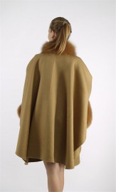 Kashmiri Shawl Cashmere Cape | Fox Fur Trim