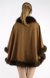 Cashmere Cape Kashmiri Shawl | Fox Fur Trim