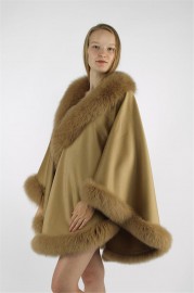 Cashmere Cape Kashmiri Shawl / Fox Fur Trim