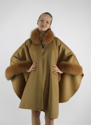 Kashmiri Shawl Cashmere Cape | Fox Fur Trim