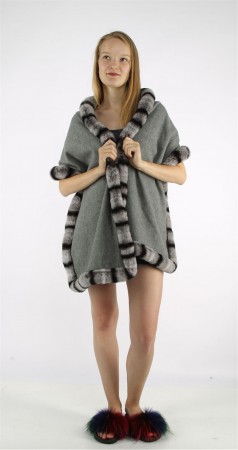 Cashmere Scarf Kashmiri Shawl / Rex Chinchilla Fur Fully Trimmed