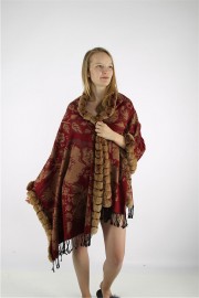 Kashmiri Shawl Cashmere Scarf / Rex Rabbit Fur Fully Trimmed