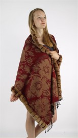 Kashmiri Shawl Cashmere Scarf / Rex Rabbit Fur Fully Trimmed