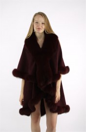 Kashmiri Shawl Cashmere Cape / Fox Fur Trim