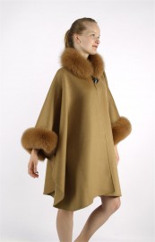 Kashmiri Shawl Cashmere Cape | Fox Fur Trim