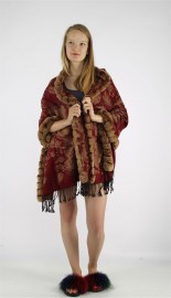 Kashmiri Shawl Cashmere Scarf / Rex Rabbit Fur Fully Trimmed