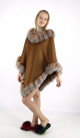 Kashmiri Shawl Cashmere Poncho | Fox Fur Trim