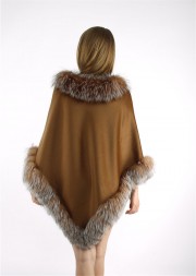 Kashmiri Shawl Cashmere Poncho | Fox Fur Trim