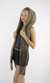 Women Winter Real Mink Fur Hooded Scarf Stole