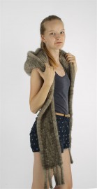 Women Winter Real Mink Fur Hooded Scarf Stole