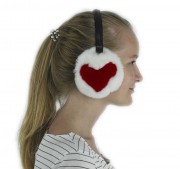 Real Fur Rex Rabbit Earmuffs Ear Warmer with Heart Pattern