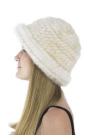 Women Winter Knitted Mink Fur Bucket Hat Cap Headband