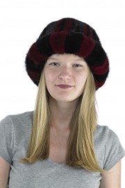 Women Winter Mink Fur Watermelon Bucket Hat Cap