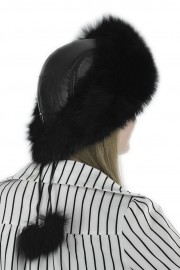 Women Fox Fur Russian Headband Hat Cap with Hat Pom-Poms