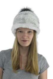 Women Winter Knitted Baseball Mink Hat with Fox Fur Pom Pom