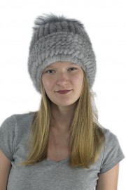 Women Winter Knitted Turtle Mink Hat Beanie with Fox Fur Pom Pom