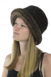 Women Winter Knitted Mink Fur Bucket Hat Cap Headband